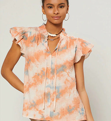 Tie Dye Flutter Sleeve Top